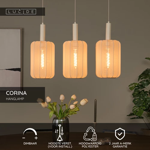 Lucide CORINA - Hanglamp - 3xE27 - Beige - USP